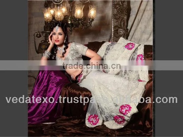 White Net Embroidery Saree