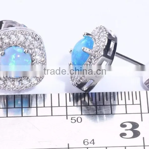 .925 Sterling Silver Earrings White CZ Cubic Zirconia Opal Cluster Stud Earrings For Children & Women photo-3