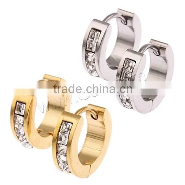 Stainless Steel Huggie Hoop Earring, Plated, With Cubic Zirconia, More Colors for Choice