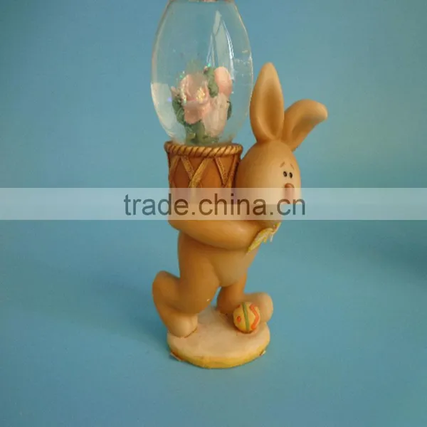 Home Decoration Animal Snow Globe With Resin Rabbit Statue.