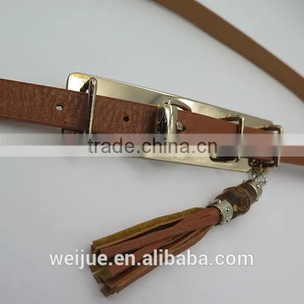 Leather Fashion Skinny Belt With Tassels and Wood for Women photo-2