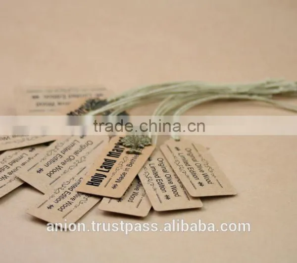 Paper Craft Label With Cotton Cord and Bronze Mini Olive Wood Tree photo-2