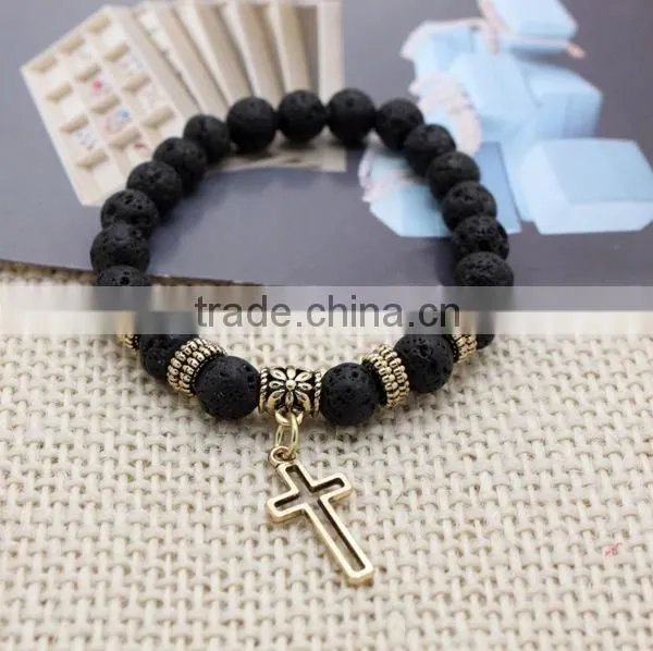 2016 Handmade China of High Quality Cross Lava Natural Stone Bead Bracelet photo-4