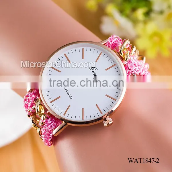 Women New Classic Geneva Ethnic Braided Analog Quartz Chain Bracelet Wrist Watch photo-2