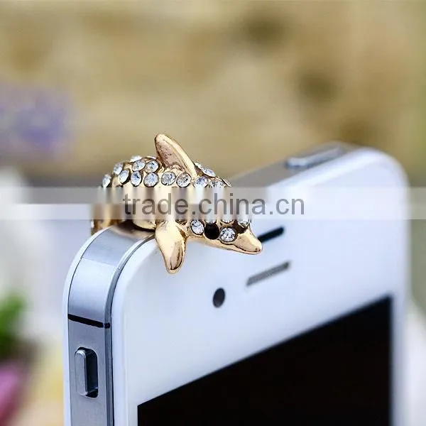 Cute Enamel Rhinestone Embellished Dolphin Phone Earphone Dust Plug photo-2