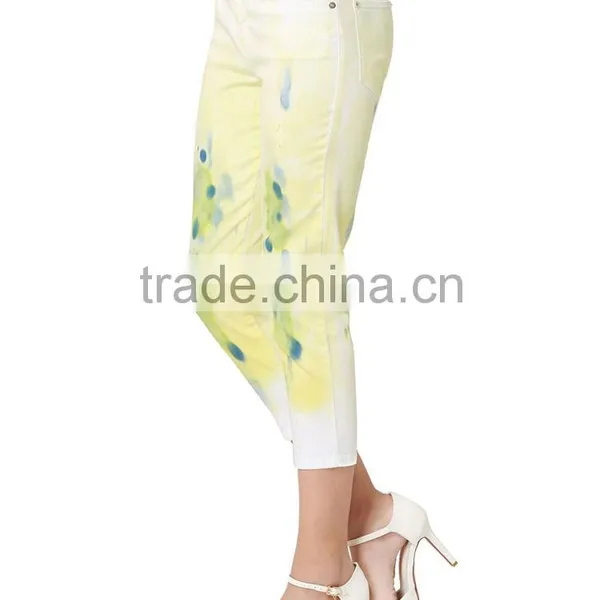 Guangzhou Apparel Wholesale Printing Leggings Low Waist Fashion Ladies Printed Cropped Jeans Trousers photo-4