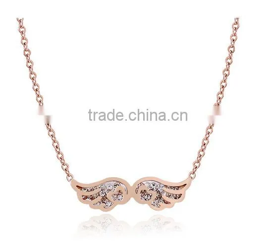 18K Stainless Steel Angel Wing Necklace Angel Wing Pendant Necklace Rhinestone Angel Wing Necklace