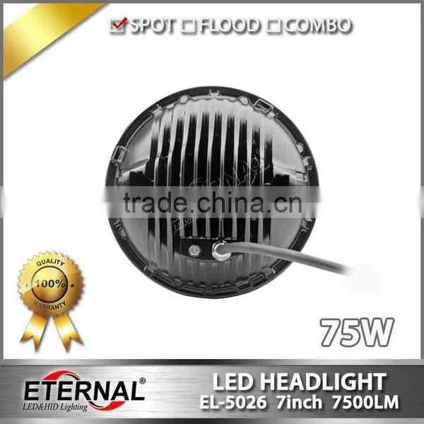 75W 7" Round LED Headlights Hummer Jeep Wrangler CJ TJ JK Prewired H4 photo-4