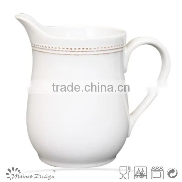 Delicate Creamy White Emboss Crockery Stoneware Houseware Dots Pattern Pitcher photo-3