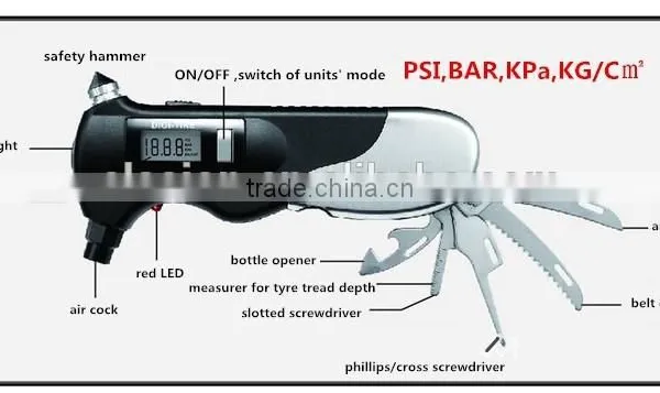 Multifunction Digital Auto Tire Pressure Gauge With LED Light and Knife photo-2