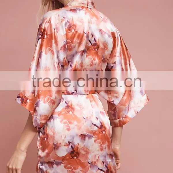 Japanese Silk Robes Ladies Fashion Satin Sleepwear Wholesale Custom Made Floral Silk Kimono Robes for Women photo-3
