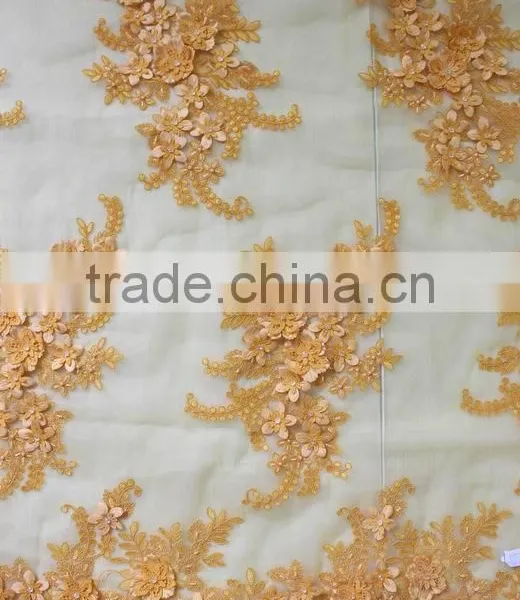 Factory Wholesale African Gold Lace Dress Beaded Sequined Fabric