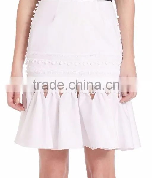 High Fashion Elegant White Knit Skirts Cut Out Crochet Trim Track Midi Skirt For Ladies photo-3