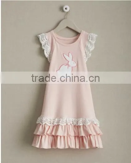 2017 Spring New Arrive Easter Bunny Dress Baby Girls Knitted Cotton Rabbit Appliqued Lace Dress photo-4