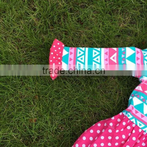 2015 New Girls High Low Dress Kids Aztec Blue Dress Hot Pink White Polka Dot Dress With Necklace and Headband photo-4