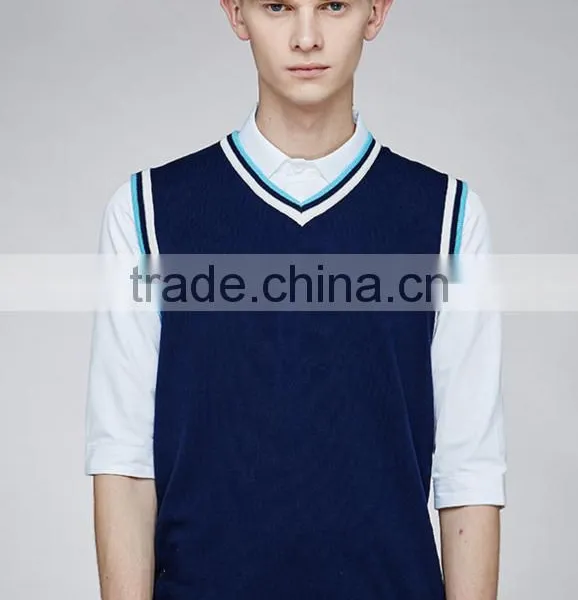 Custom Wholesale Mens Basic Design V-neck School Uniform Sweater Vest for Sale photo-2