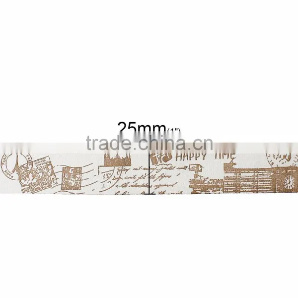 Handmade DIY Craft Off-white & Light Brown Stamps Big Ben Pattern Cotton Fabric Sewing Ribbon Labels photo-2
