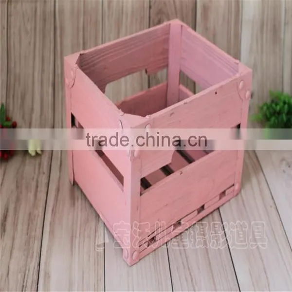 Antique Baby Wooden Bed Pink Sturdy Slat Wood Bucket Photograpy Props Newborn photo-2