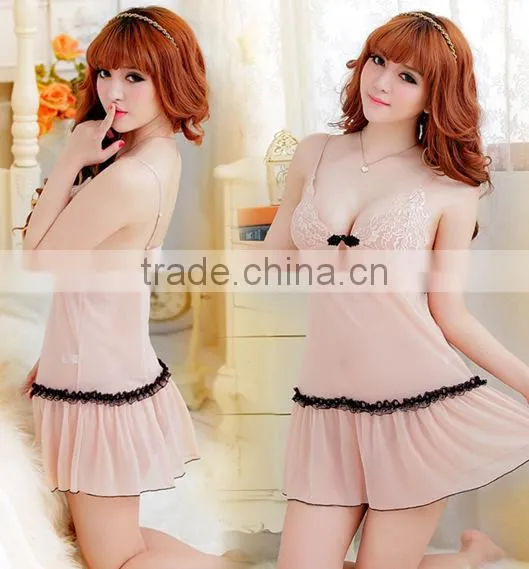 100% Nylon Apricot Sexy Lingerie Sleepwear New Premium Skirt With Shoulder-straps Dress Wholesale Selling Qipao Deduction