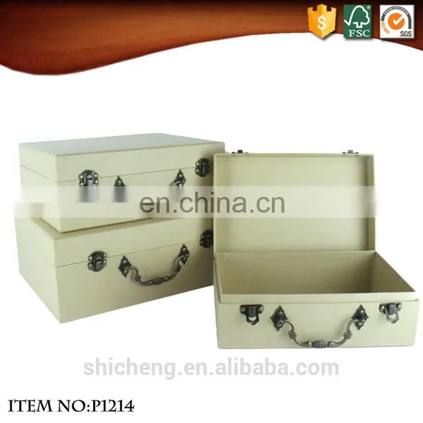 Decorative Pure Color Kraft Paper Cardboard Antique Metal Handles Suitcase Storage Box photo-6