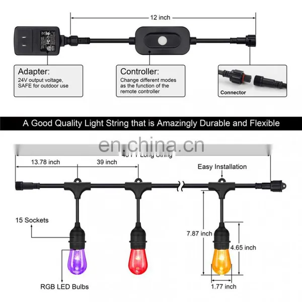 IP65 Christmas Decoration RGB Chasing S14 LED String Light Weatherproof Garden Outdoor Weddings Party Light photo-3