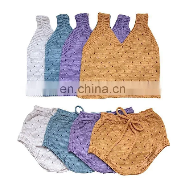 100% Cotton Knitted Kid Girl Knitted 2pcs Set On Crop and Short Sets for Knitted