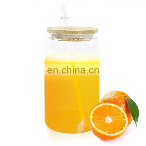 Custom Logo16oz Sublimation Soda Cup Beer Can Shaped Glass With Bamboo Lid and Straw photo-2