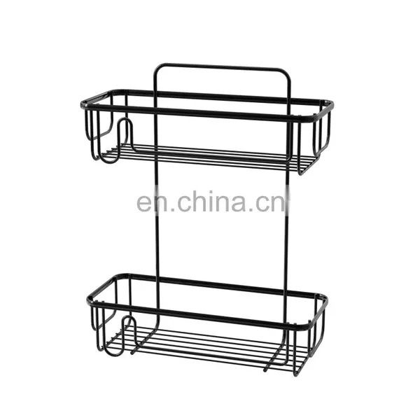 2 Tier Stainless Steel Wire Rack Wall Mounted Adhesive Magic Sticker Bathroom Storage Shelf Rack photo-5