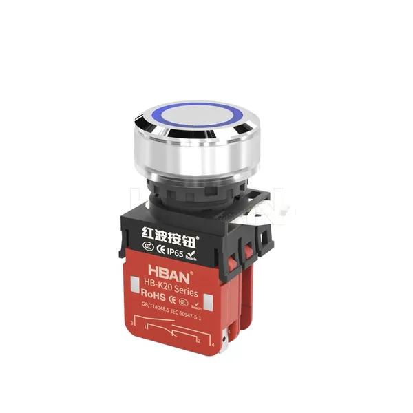Ip65 30mm Flat Head Blue Ring LED 220v 1NO 1NC Illuminated Push Button Self Recovery