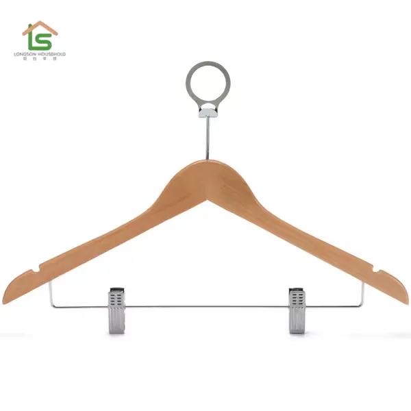 Coat And Suit Chrome Anti-theft Pin Wide Shoulder Wooden Hotel Clothes Hangers photo-5