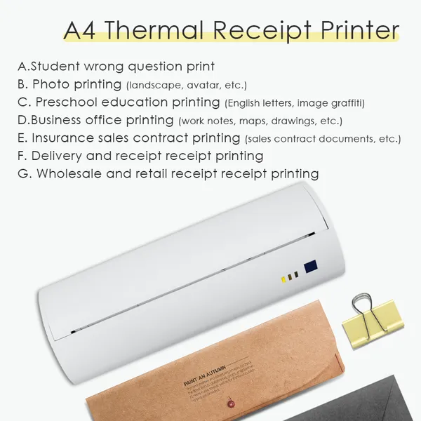 Mini Portable Bluetooth A4 Thermal Printer Connect Phone and Computer Use