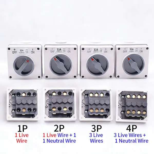 Lockable IP66 Waterproof Rotary Isolator Switch, 10A 32A 1-4 Pole Single/Three Phase Isolation Disconnect Switch photo-2