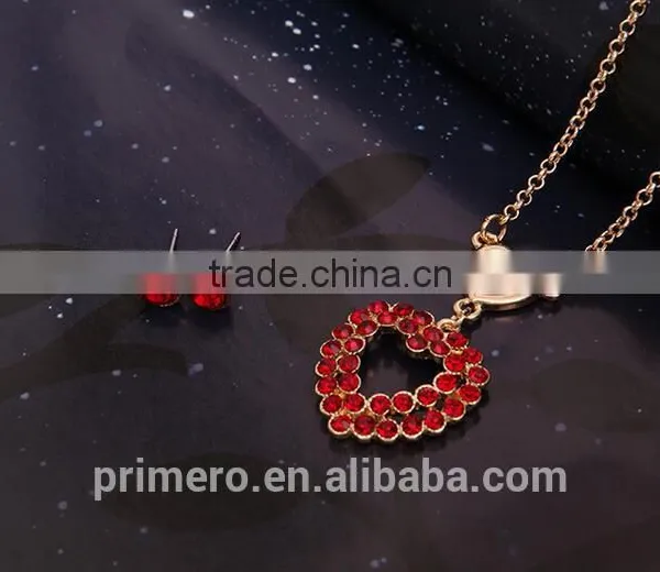 New Arrival High Quality Red Crystal Stone Love Heart Ladies Stud Earrings / Necklaces Jewelry Sets photo-6