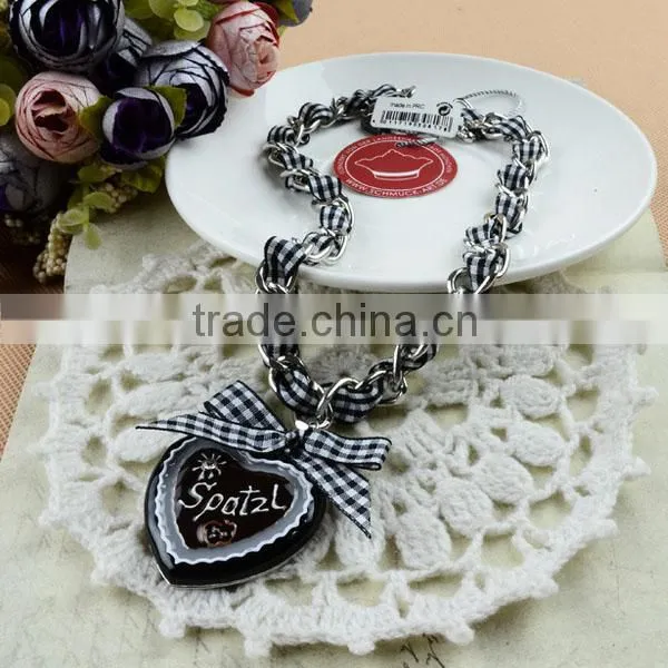 NEU German Bavarian Oktoberfest Kropfband Halsband Halskette Edelweiss Herz Brezel /Trachten Dirndl Schmuck Heart Necklace photo-3