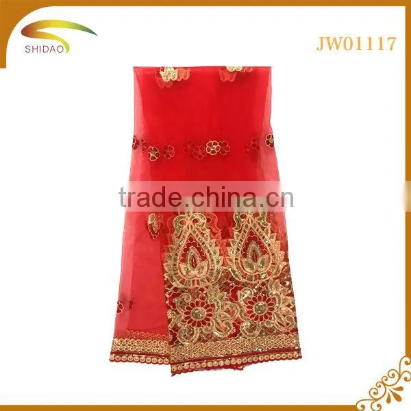 Wholesale High Quality Nigerian Decorative Embroidery 3D Patterned Silk Fabric for Bridal Dress photo-3