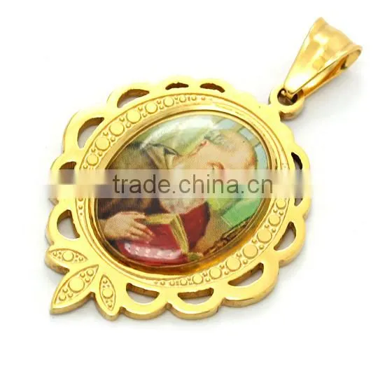 Plated Gold Stainless Steel Medal Classic Religious Jesus Epoxy Prayer for Rosary photo-2