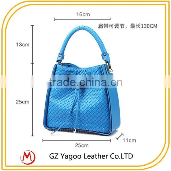 Sky Blue Woven PU Cheap Bucket Bag photo-6