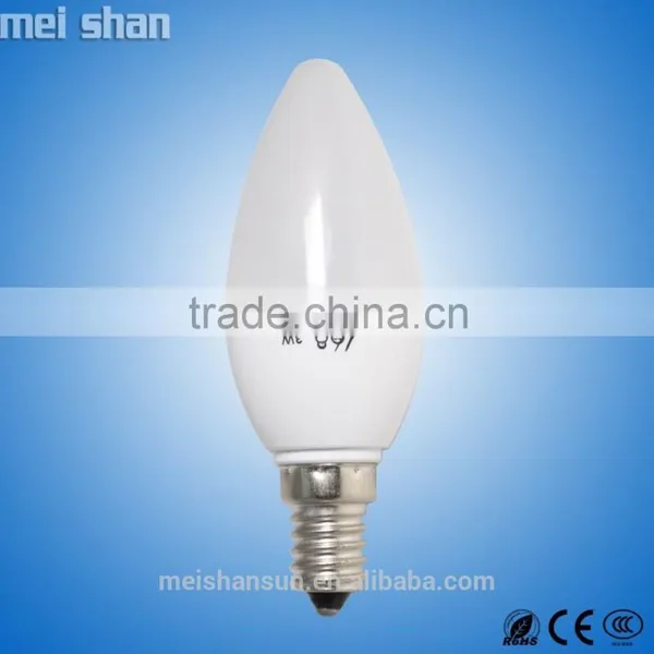 new design 3W white&transparent shell PC plastic body lamp LED candle light bulb