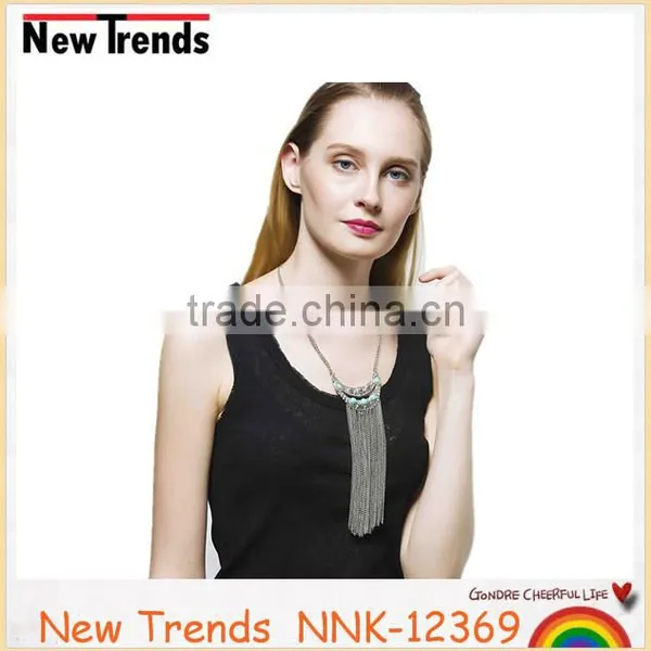 New Arrivals Women Bohemian Long Chain Turquoise Tassel Pendant Necklace photo-3