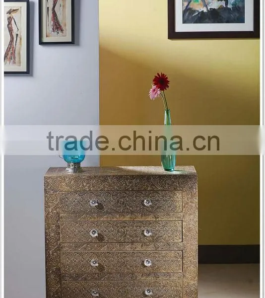 Embossed Brass Metal Drawer Chest / Dresser