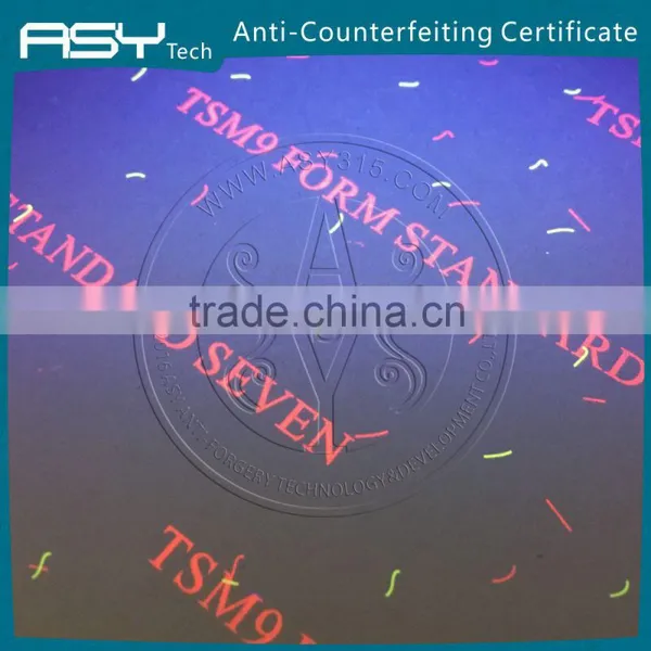 UV Fibres Embedded Security Hologram Certificate Paper Quality Choice