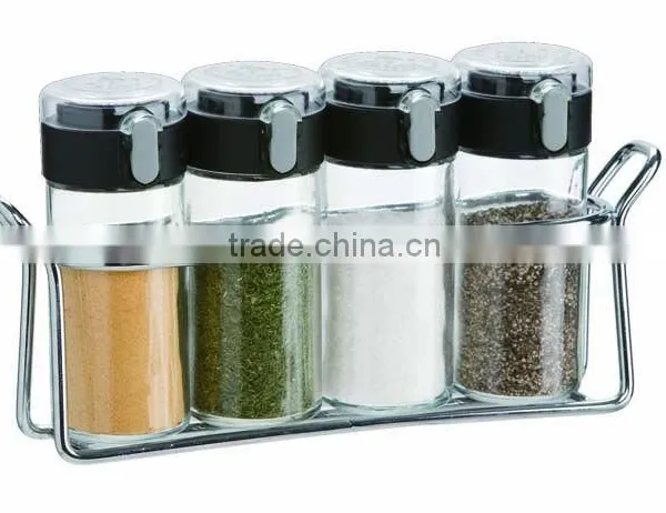 SINOGLASS Trade Assurance With Spring up Lid 100ml Glass Jar 4 Jars Spice Rack