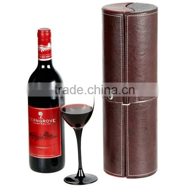 Factory Wholesale Custom Crocodile Grain Leather Single Bottled Wine Box, Brown Cylindrical Gift Box photo-2