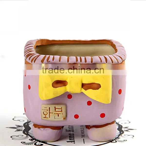 New Design Korean Style Bowknot Spots Small Ceramic Succulent Planter photo-3