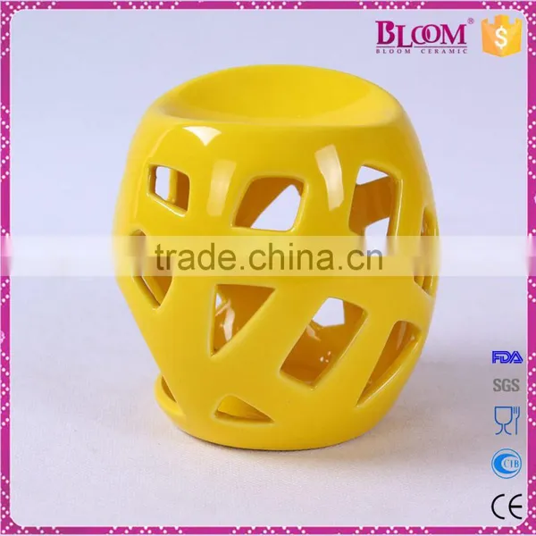 Ceramic Craft Hollow Out Desgin Yellow Incense Burner photo-3