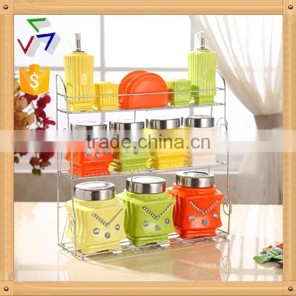 Ceramic Porcelain Canister,ceramic Canister Set,storage Jar, With Stainless Metal Stand photo-2