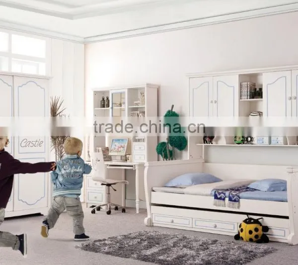 RD16 Boys& Girls White Bedroom Set Wooden Children Bunk Bed Set Kid's Funny Furniture