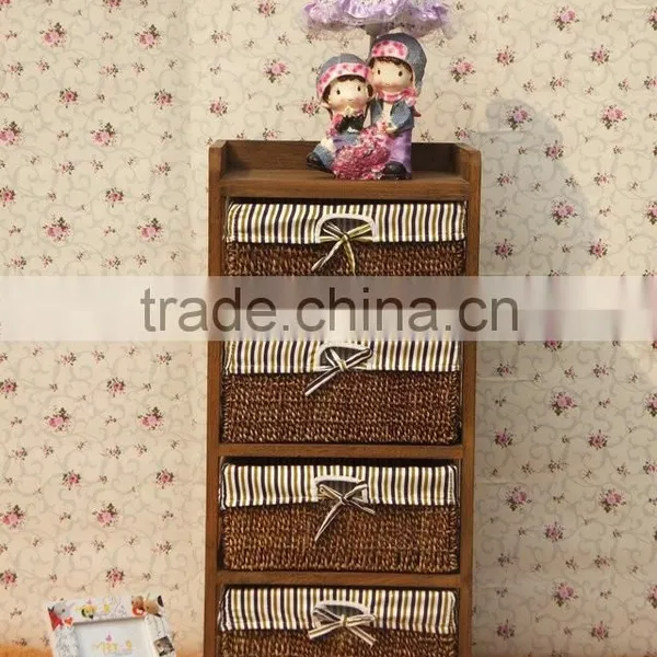 Shabby Chic Wooden Sotorage Wicker Caninet With 5 Drawers photo-2