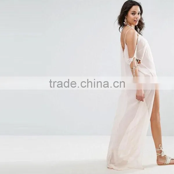 2017 Summer Women Sexy Maxi Beach Kaftan Cold Shoulders Transparent Chiffon Dress HSm9087 photo-3