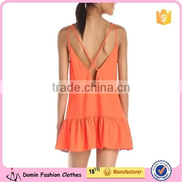 Women Flounced Bottom Cross Back Straps Trumpet Hem Tank Dress photo-2